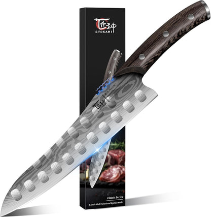 SYOKAMI Cleaver Chef Knife with Herb Stripper, 7" Asian Kitchen Knife 3-in-1 Combined with Chef's Knife, Santoku, Nakiri for Slicing, Chopping, Dicing, Mincing, Housewarming Birthday Cooking Gifts