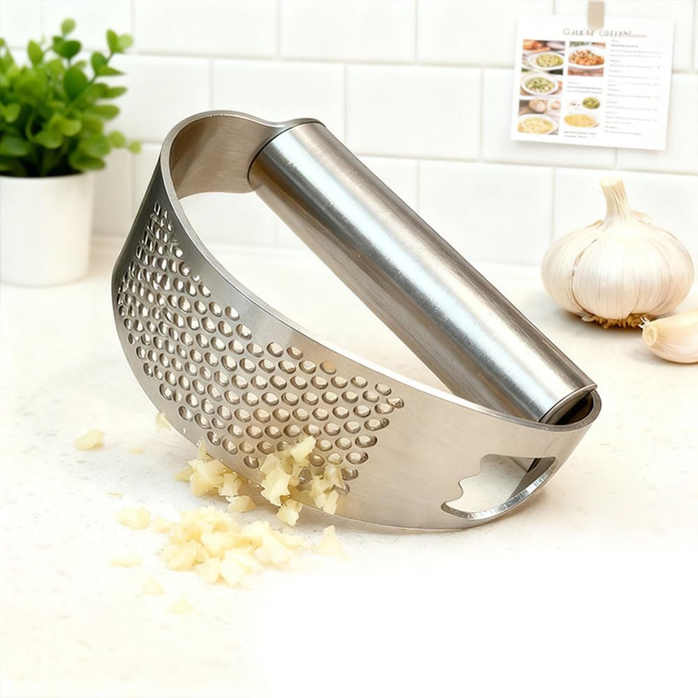 Stainless Steel Garlic Presser,Garlic Press Rocker Garlic Mincer Garlic Crusher, Comfortable Handle Garlic Chopper for Smash Garlic Kitchen Tools