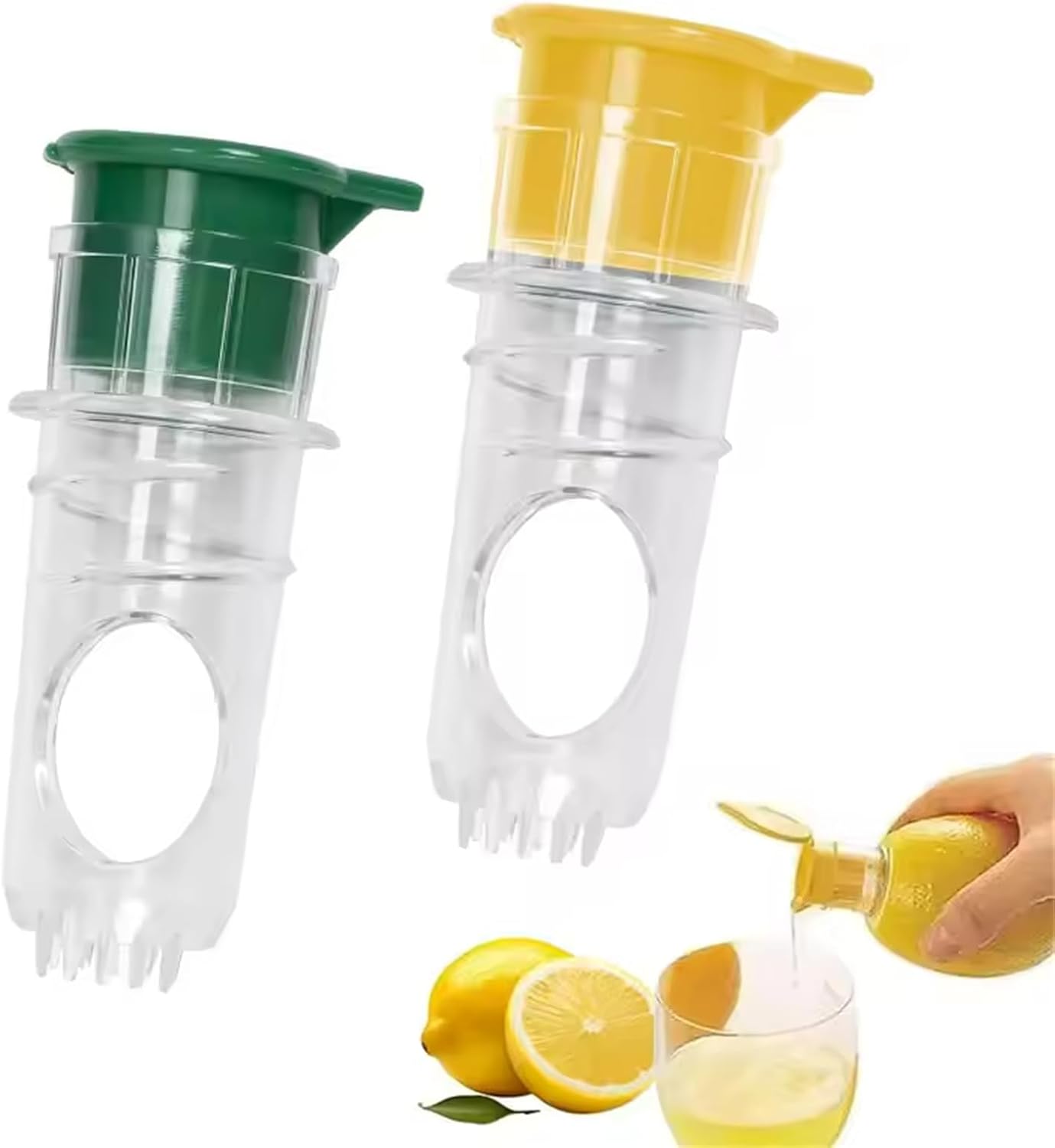 Lemon Squeezer, Spiral Lemon Juicer Squeezer, Manual Juice Extractor with Built-In Filter, Portable Lime Squeezer with Lid, Manual Citrus Press, Easy to Make Juice from Fruits,2 PCS(Yellow+Green)