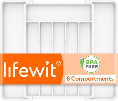 Lifewit Silverware Drawer Organizer, Expandable Utensil Tray for Kitchen, BPA Free Flatware and Cutlery Holder, Adjustable Plastic Storage for Spoons Forks Knives, 11-18 x 14", Black