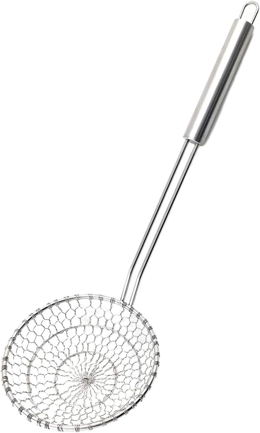 Best Utensils Asian Kitchen Stainless Steel Spider Strainer Professional Wire Skimmer with Spiral Mesh (7-Inch Strainer Basket)