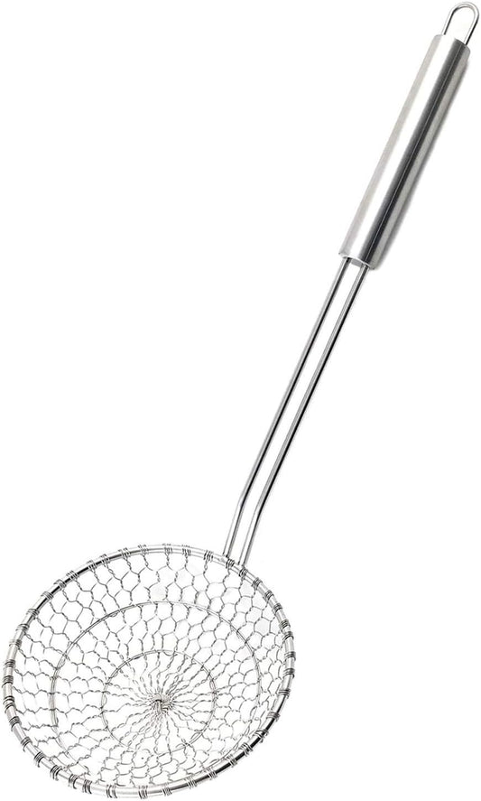 Best Utensils Asian Kitchen Stainless Steel Spider Strainer Professional Wire Skimmer with Spiral Mesh (7-Inch Strainer Basket)