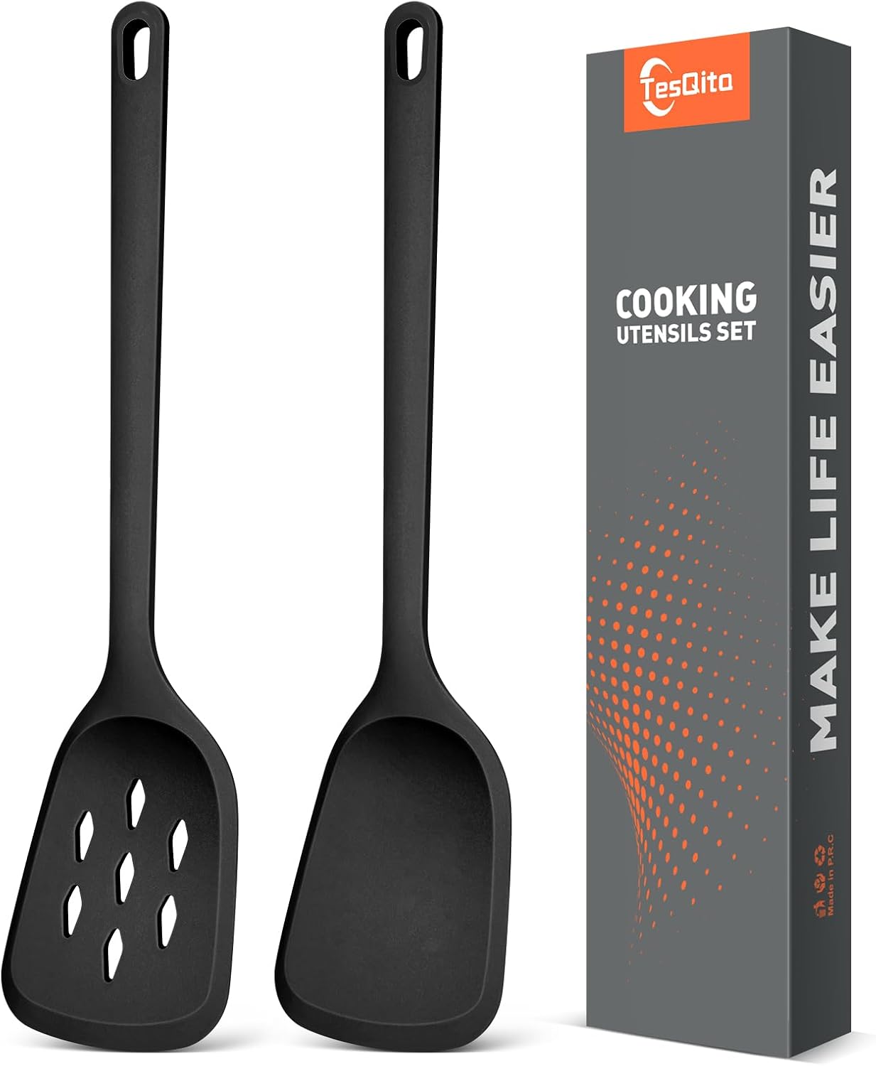 Silicone Cooking Spatula&Slotted Spatulas, Pack of 2,Solid Turner Kitchen Utensils Set for Cooking,Frying, Baking, Flipping, Turning,Heat Resistant 450℉ (Green)
