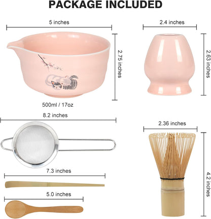 Matcha Whisk Set - Premium Complete Ceremonial Grade Matcha Set with Bamboo Whisk, Matcha Bowl with Spout, Scoop, Sifter & Holder - Authentic Japanese Tea Kit for Traditional Tea Preparation