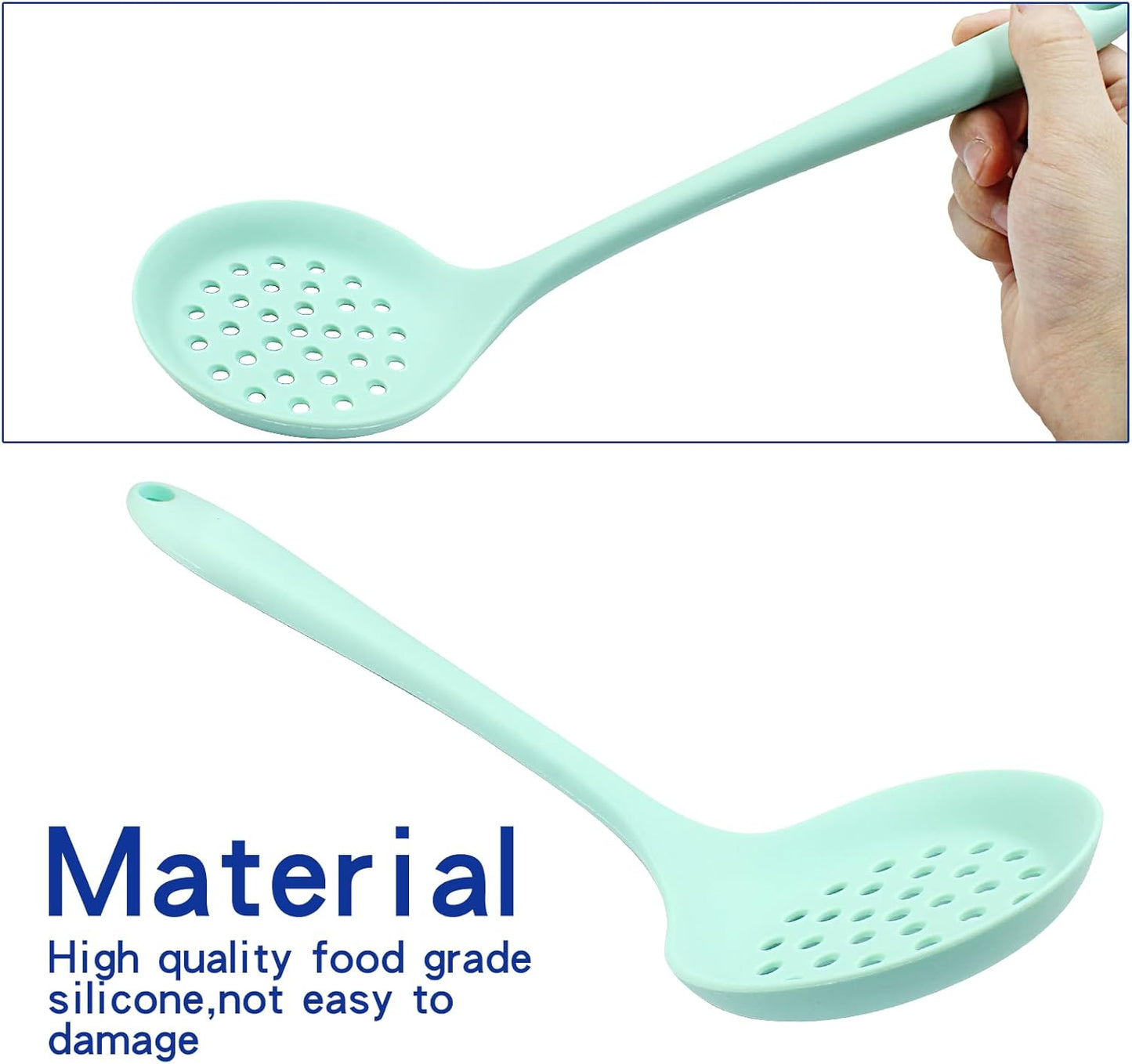 BokWin 1 Pcs Round Slotted Spoon Heat Resistant Silicone Strainer Spoon Non Stick Skimmer Spoon for Cooking Vegetable(Grey)