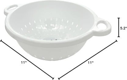 Rocky Mountain Goods White Plastic Colander Bowl with Handle - Deep 5 QT Strainer for Kitchen Vegetables, Pastas, Fruit - BPA Free - Dishwasher Safe