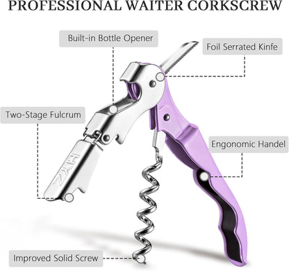 HYZ 2-Pack Wine Opener Waiter Corkscrew, Professional Wine Key for Servers, Bartender, with Foil Cutter, Manual Wine Bottle Opener Double Hinged (Black)