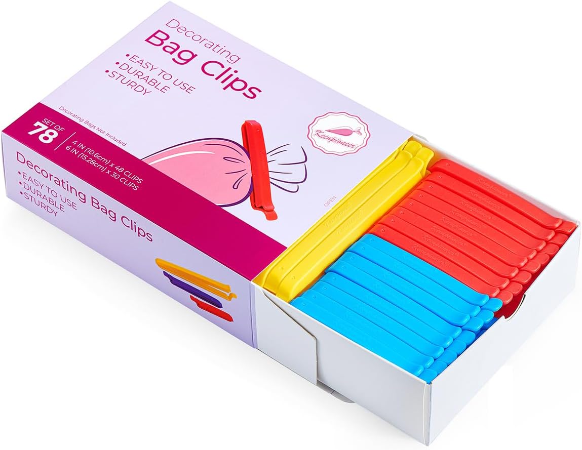 Keenpioneer Decorating/Icing Bag Sealing Clips, 60 Pack, Multipurpose for Food and Snack Storage, 3inch, 4inch and 6inch long