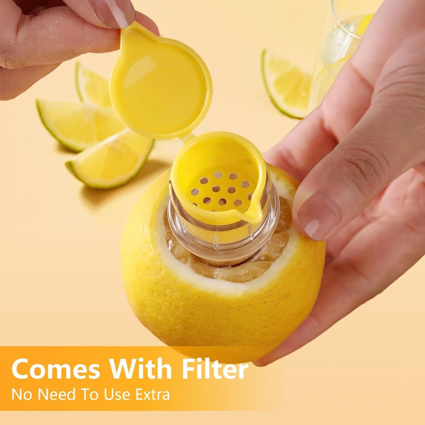 Lemon Mini Squeezer, Screw Top Lemon squeezer Juicer Mini Manual Squeezer, Portable Juicer With Lid, Squeeze Lime for Drinks, Cocktails (Yellow +Green)