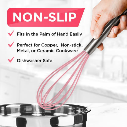 Silicone Whisk Set of 3 - wire whisk for Cooking Non-Scratch - whisks for cooking - Hand Whisk - whisker tool - wisking tool stainless