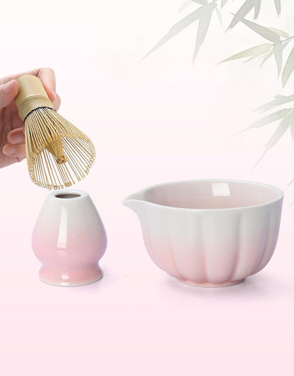Matcha Whisk Set, 7 Pcs, Matcha Kit Includes Matcha Bowl, Matcha Whisk and Holder, Bamboo Scoop, Spoon, Sifter and Tea Towel, Matcha Set, Gift for Matcha Lovers & Beginners (Pink)