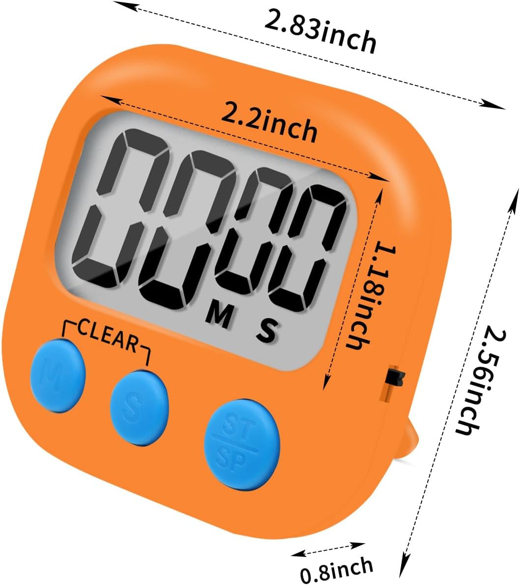 6 Pack Small Digital Kitchen Timer Magnetic Back and ON/Off Switch,Minute Second Count Up Countdown (Red)