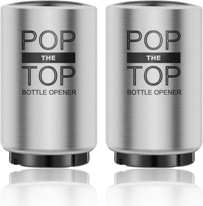 2PCS Beer Bottle Opener with Magnetic Cap, Automatic Stainless Steel One-Handed Bottle Cap Opener, Spring Loaded Push&Pop for Kitchen Home Bar Restaurant Household Utensils Destapador de Cerveza