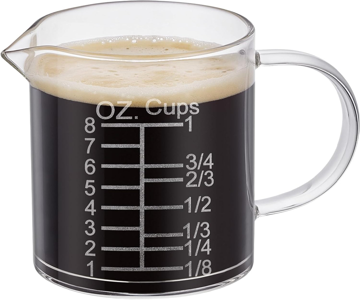 Ackers Etched Graduated Glass Measuring Cup - [Insulated Handle | V-Shaped Spout] - High Borosilicate Glass Measuring Cup for Kitchen or Dining, Easy to Read, 500 ML (16 Oz, 2 Cup)