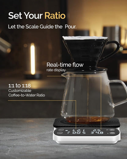 Maestri House S3 Coffee Scale with Timer, 3kg/0.1g Rechargeable Digital Scale, 3 Brew Modes, Adjustable Ratios & Flow Rate Display, Barista-Grade for Pour-Over, Espresso, French Press – Black