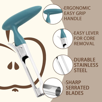 Premium Apple Corer Tool - Easy to Use & Clean, Ultra Sharp, Sturdy Ergonomic Handle - Durable Corer Remover for Baking & More (Gray)