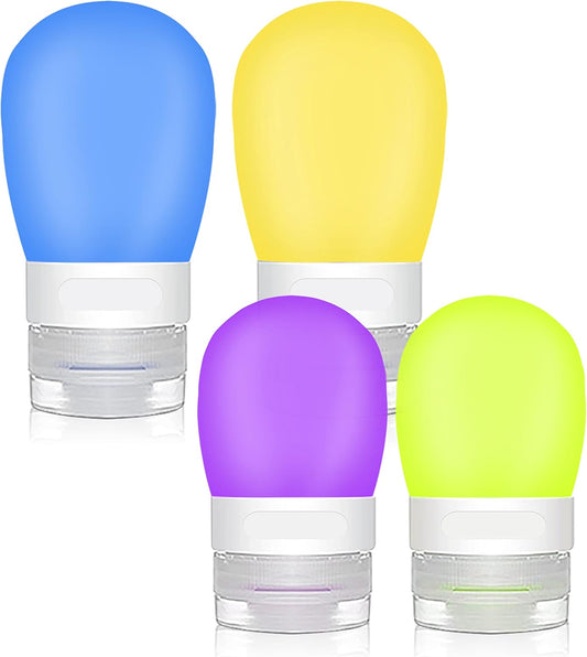 4-Pack Squeeze Salad Dressing Bottles, Leak Proof Food Storage Sauce Bottles Sauce Bottles, Portable Small Salad Dressing Containers,Food-grade Silicone- 4 Colors(1.3oz and 2 oz)