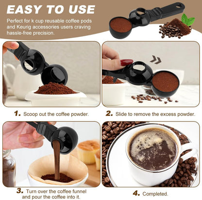 Coffee Scoop & Funnel for K-Cups Reusable, Coffee Spoon with Slide Scoop Measuring Scoo p with Funnel for Filling Water Bottles for Ground Coffe e Protein Powder without Spilling