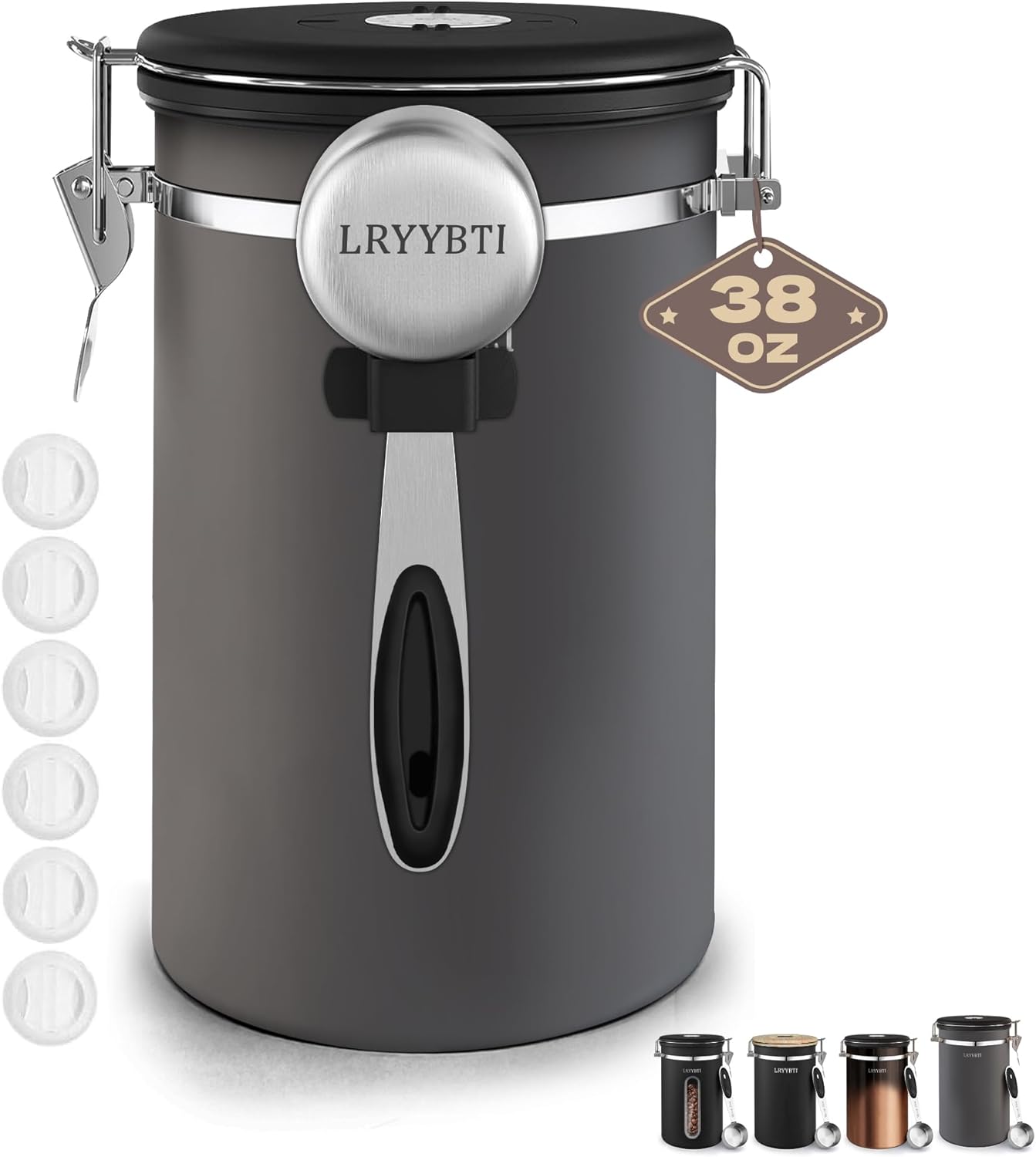 Coffee Canisters with Window,Scoop and Airtight Lid Stainless Steel Kitchen Bean Storage Grounds Container Date Tracker and Scoop for Grounds Coffee Bar Accessories (Cream+window, 22 oz)