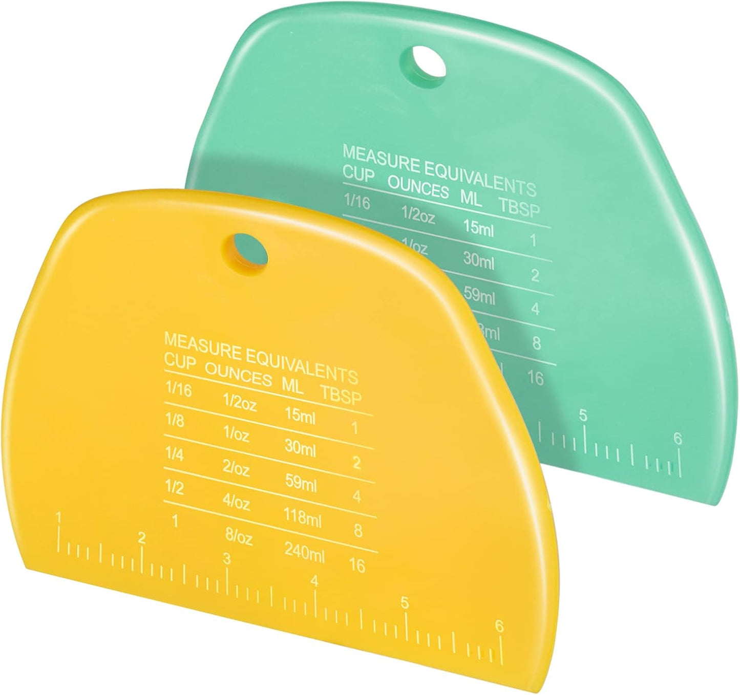 Teenitor 2 Pieces Dough Cutter, Bench Scraper Plastic, Sourdough Scraper, Dough Scraper with Measuring Scale, Multipurpose Food Scrapers for Dough, Cake, Bread, Icing Yellow and Green