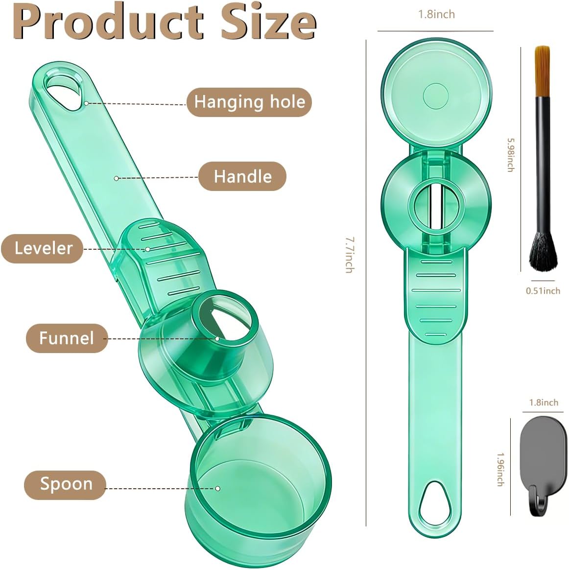 Credon Coffee Scoop with Funnel for Ground Coffee & Protein Powder – Coffee Bean Measuring Spoon, 2 Tablespoon Slide Scoop for Reusable K-Cup, Precision Spill-Proof (Black)
