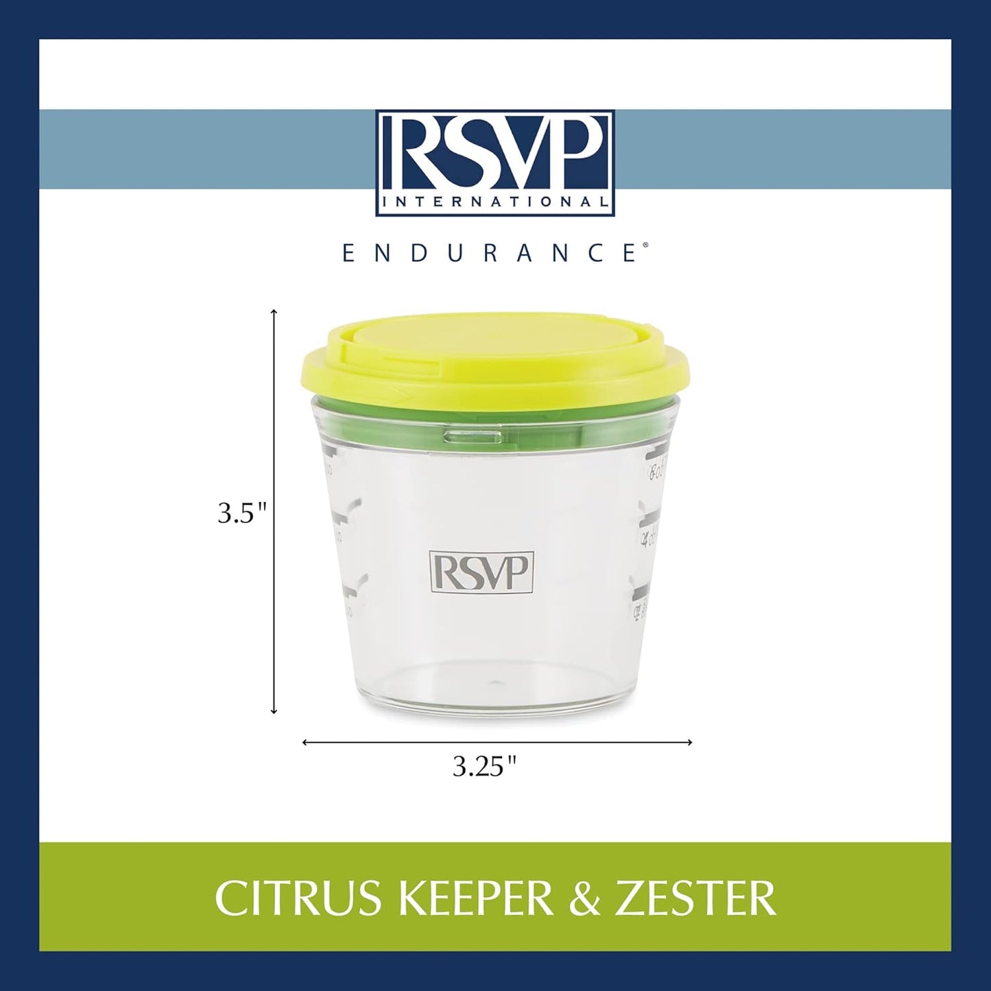 RSVP International Kitchen Collection Multi-Function Zester/Grater, Airtight and Leak Proof Container, Dishwasher Safe, 6 oz Capacity, Yellow