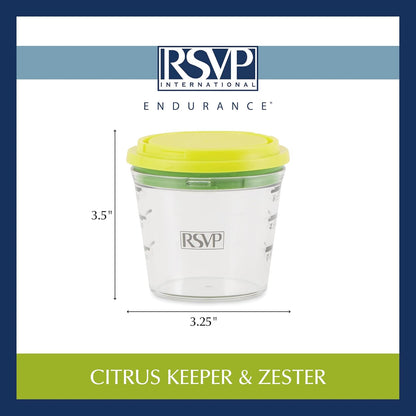 RSVP International Kitchen Collection Multi-Function Zester/Grater, Airtight and Leak Proof Container, Dishwasher Safe, 6 oz Capacity, Yellow