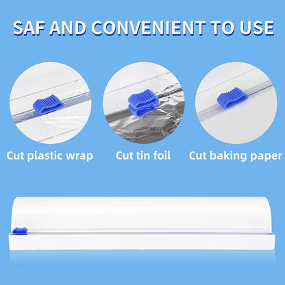 Refillable Plastic Wrap Dispenser with Slide Cutter, Fovanga cling wrap with slide cutter for 250ft Tin Aluminum Foil Dispenser