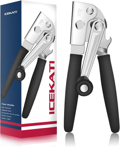 Commercial Can Opener, ICEKATl Can Opener Manual Heavy Duty Easy for Big Cans with Magnet, Folding Hand Crank With Comfortable Long Handles