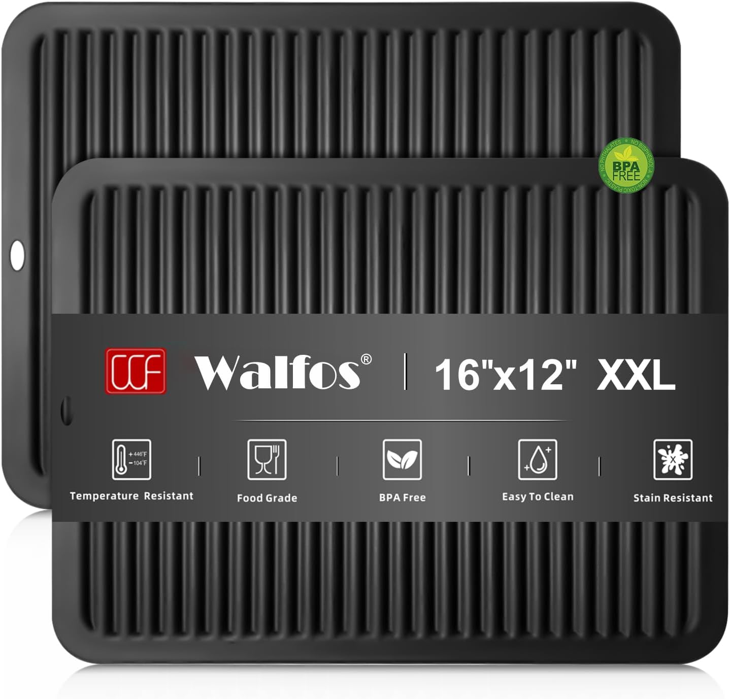 Walfos Silicone Trivet Mats - 4 Heat Resistant Pot Holders, Multipurpose Non-Slip Hot Pads for Kitchen Potholders, Hot Dishers, Jar Opener, Spoon Holder, Food Grade Silicone & BPA Free (Black)