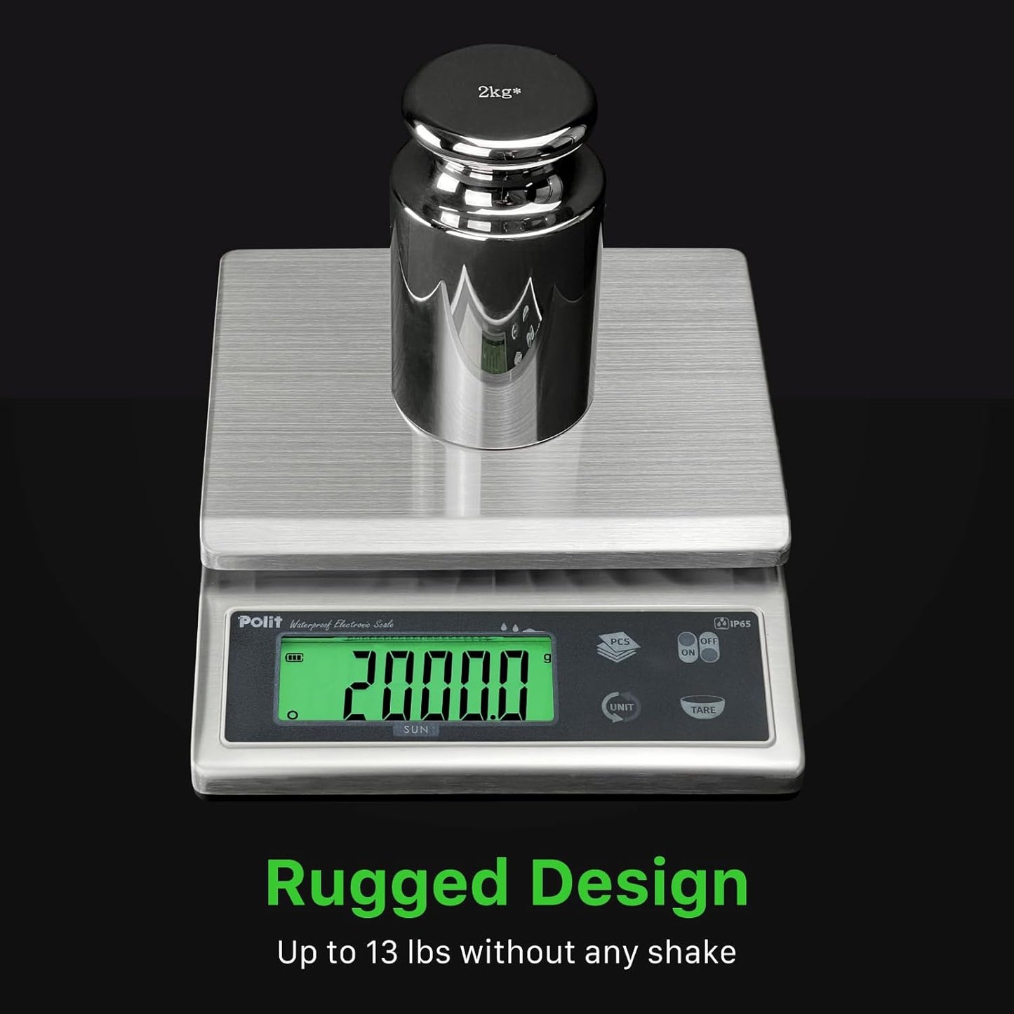 Polit Digital Kitchen Scale KT-66 30lb/13kg｜0.05oz/1g Precision Food Scale with LCD Display｜Battery or Plug-in｜Stainless Steel Top｜Grams, Ounces, Pounds｜5 Units for Baking, Farming & Shipping Scale