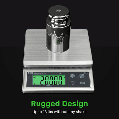 Polit Digital Kitchen Scale KT-66 30lb/13kg｜0.05oz/1g Precision Food Scale with LCD Display｜Battery or Plug-in｜Stainless Steel Top｜Grams, Ounces, Pounds｜5 Units for Baking, Farming & Shipping Scale