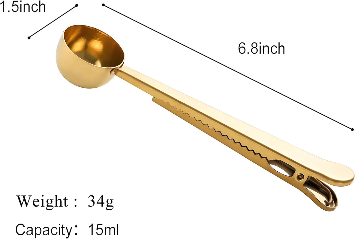 Coffee Scoop Spoon with Bag Clip 2 Pcs,1 Tbsp Stainless Steel Long Handle Measuring Spoons for Ground Coffee and Beans, Loose Tea and Powder(Silver / 15ML)