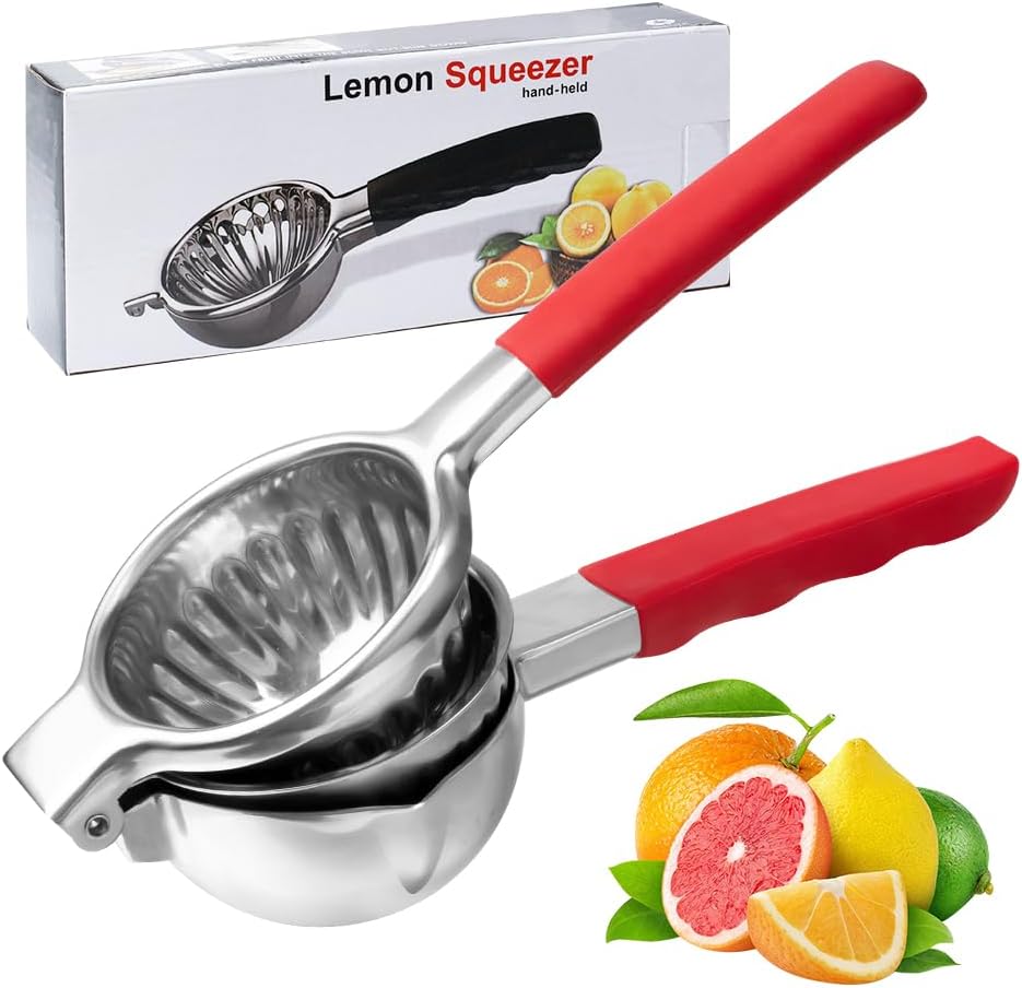 Stainless Steel Lemon Squeezer Lime Lemon and Fruit Juicer with Silicone Handles Large Manual Citrus Press Juicer