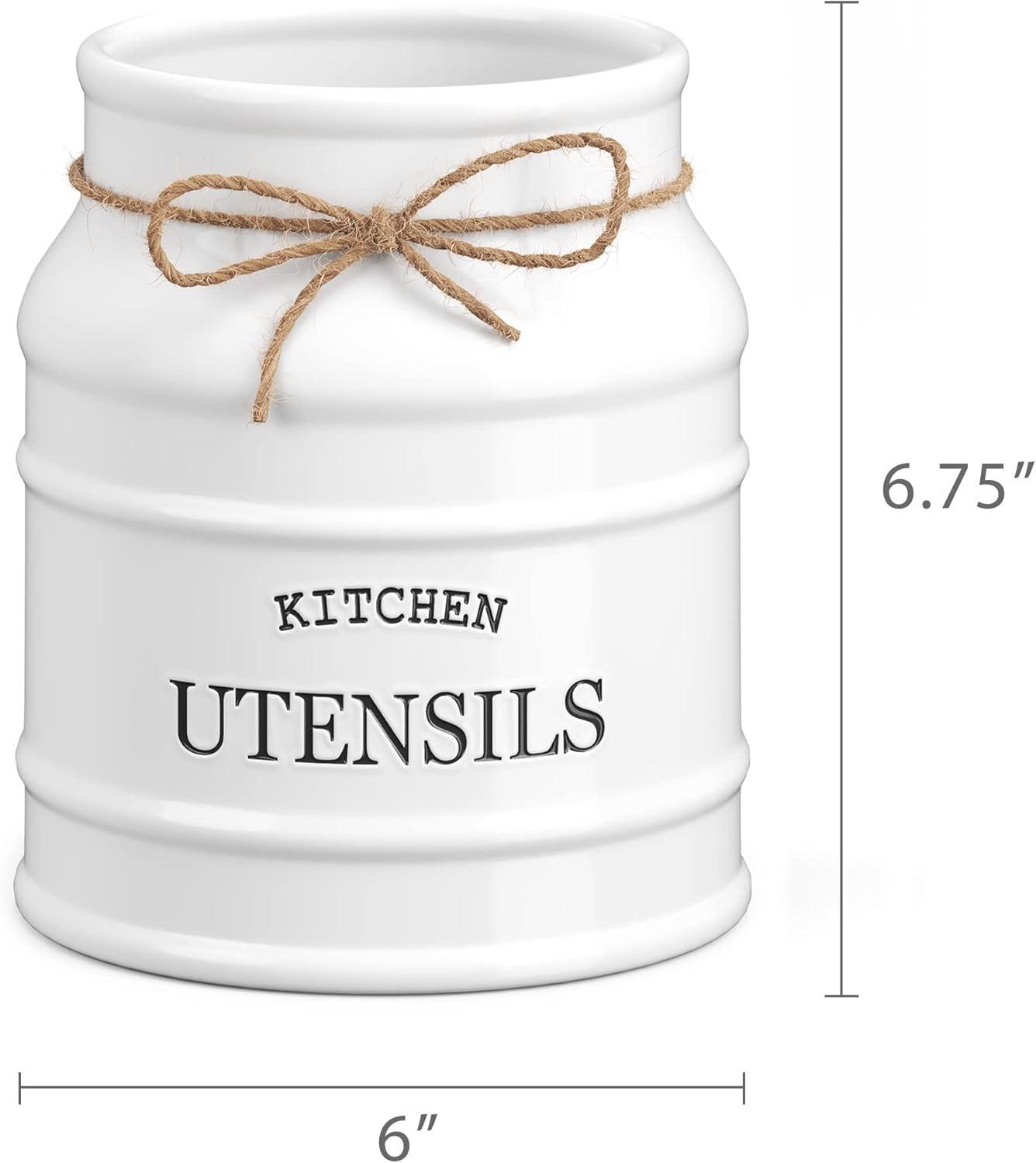 Barnyard Designs Ceramic Farmhouse Utensil Holder for Kitchen Counter, Large Rustic Utensil Crock, Countertop Cooking Tool Spatula Organizer, 6.75” (Taupe)