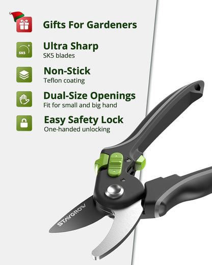 2pcs 6.5" Pruning Shears for Gardening, Ultra Sharp Garden Scissors for Precise Cuts, Stainless Steel Bonsai Clippers with Spring Loaded, 6.5 Inch Garden Shears (1pc Straight & 1pc Curved)