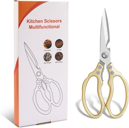 CGBE Kitchen Scissors, Multi-Purpose Kitchen Shears, Heavy Duty Dishwasher Safe Food Scissors for Chicken, Poultry, Fish, Meat & Herbs with Non-Slip Grips - Sliver