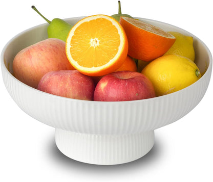 Ceramic Fruit Bowl with Draining Holes, 10" Large Fruit Basket with Multifunctional Removable Pedestal, Decorative Fruit Bowl for Table Countertop, Fruit and Vegetable Holder, Grey
