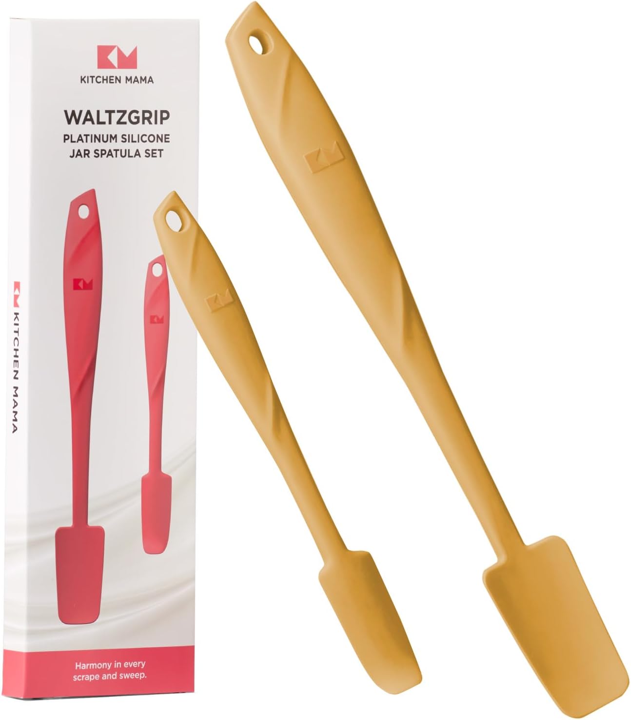Kitchen Mama WaltzGrip Platinum Silicone Jar and Can Spatula Set: Heat-Resistant, Dishwasher Safe, Ergonomic Grip, Perfect for Mixing and Scraping, Nonstick Cookware (Red)