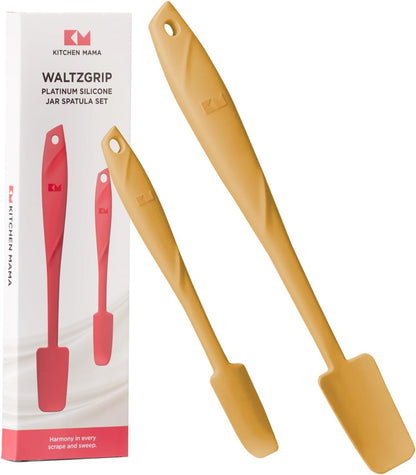Kitchen Mama WaltzGrip Platinum Silicone Jar and Can Spatula Set: Heat-Resistant, Dishwasher Safe, Ergonomic Grip, Perfect for Mixing and Scraping, Nonstick Cookware (Red)