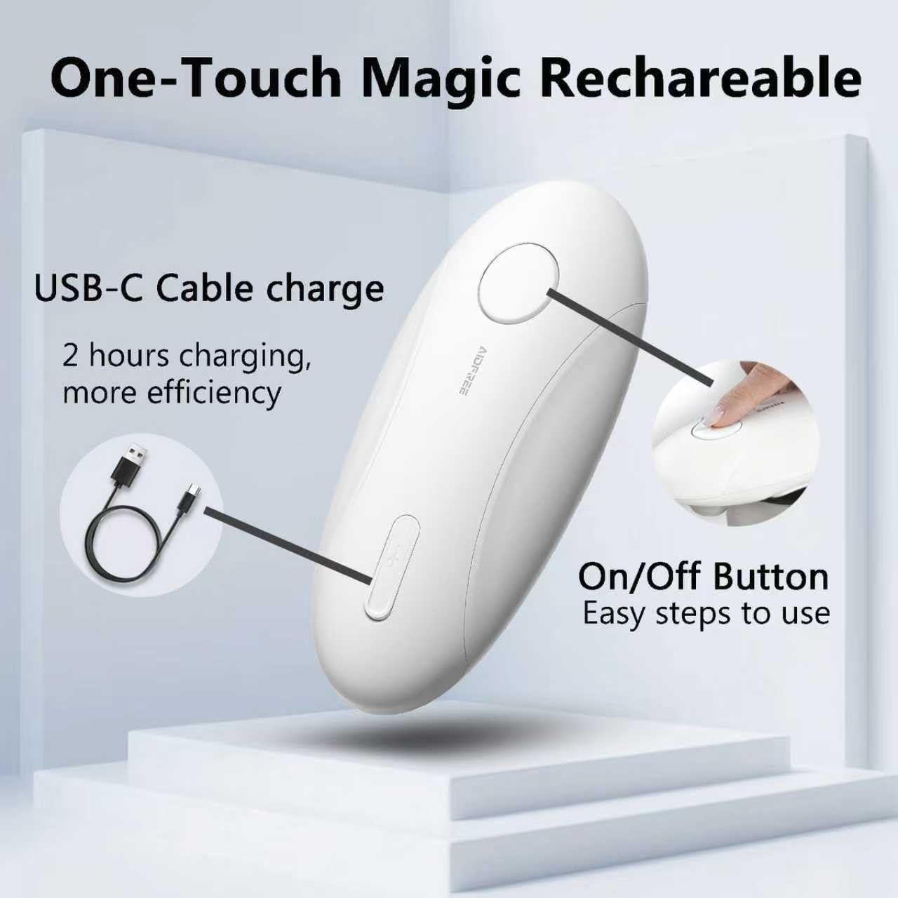 Automatic Electric Can Opener for Seniors for Kitchen:Anyone can Hands Free,One Touch Opener,Durable Blades,Rechargeable, Smooth Edge, Lightweight Small Size, Black (White)