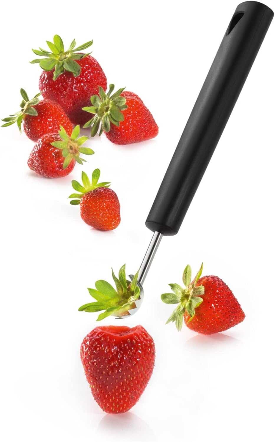 triangle Tomato and Fruit Huller - Stainless Steel - Easily Removes Stems, Hollows Out Tomatoes & Fruit, Works as Melon Baller - Dishwasher Safe