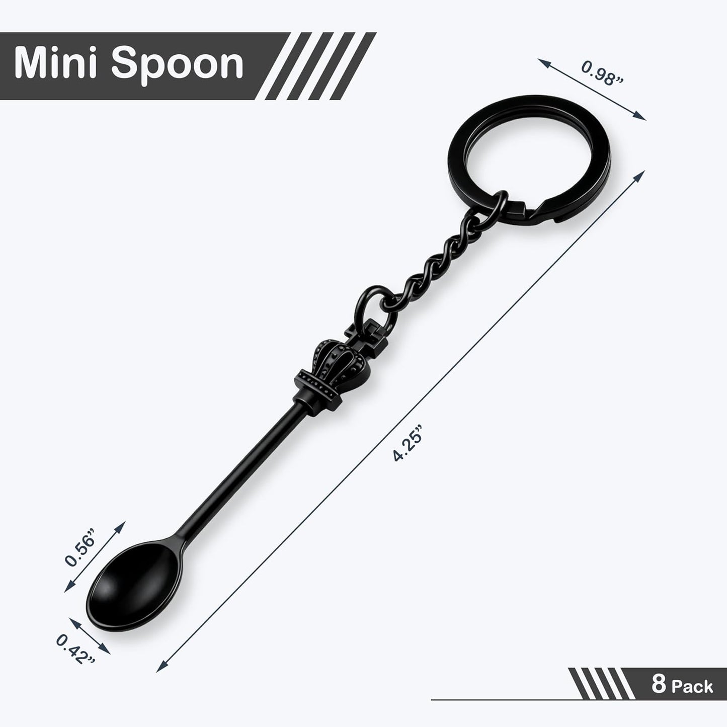 8 Pack Small Measuring Tools Spoon Keychain with Split Key Rings, Metal Mini Powder Spoons for Medicine, Pill Bottle, Craft, Partty (Multicolor, Tiny)