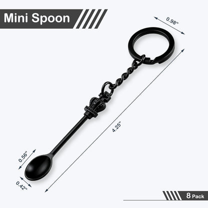 8 Pack Small Measuring Tools Spoon Keychain with Split Key Rings, Metal Mini Powder Spoons for Medicine, Pill Bottle, Craft, Partty (Multicolor, Tiny)
