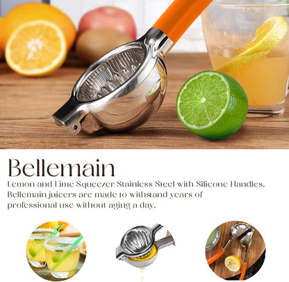 Bellemain Citrus Juicer | Metal Lemon Squeezer | Lime and Lemon Juicer Stainless Steel with Silicone Handles | Manual Juicer, Citrus Squeezer, Hand Held Juicer | Bar Juicer for Bartender (White)