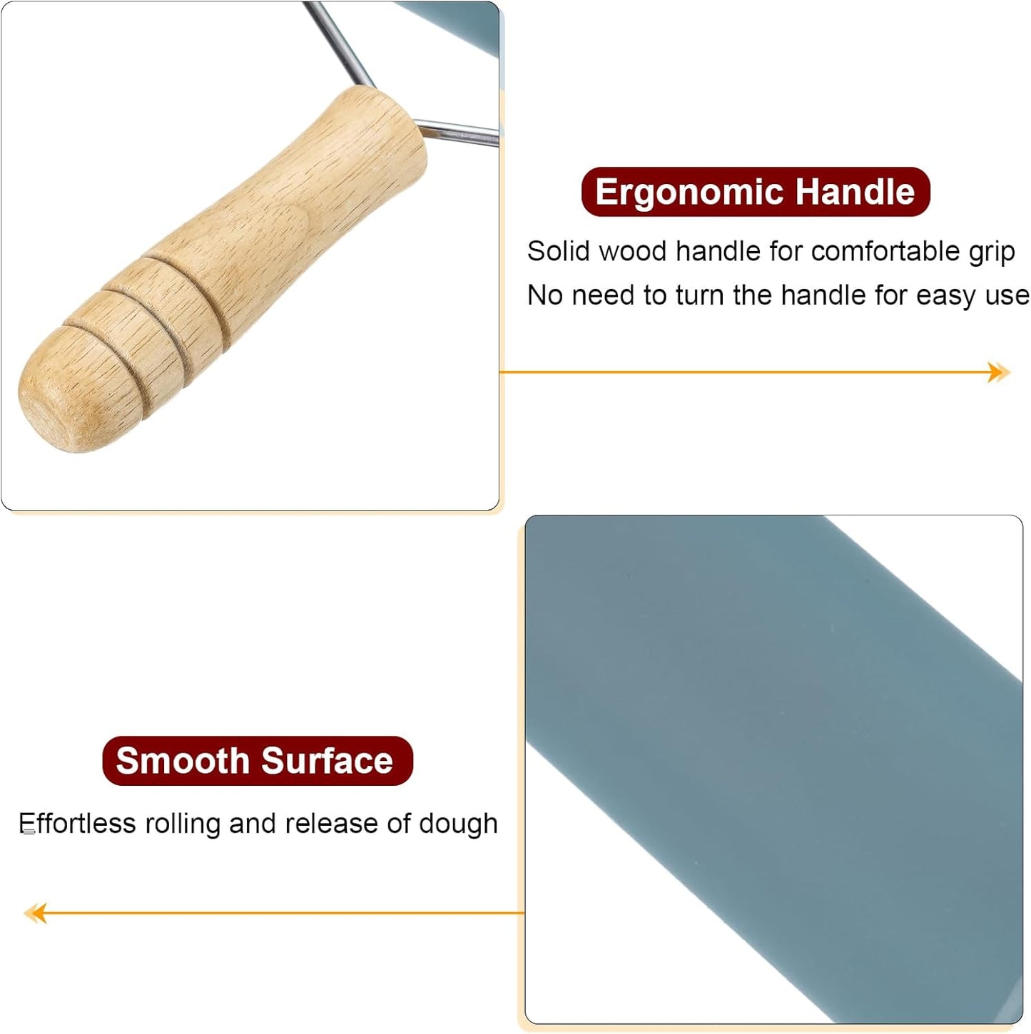 HARFINGTON 2pcs Rolling Pin 7.6" x 1.69" Silicone Roller Wood Handle Non-Stick Fondant Roller Dough Roller Rolling Pins for Baking Cookie Pastry Clay, Gray