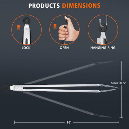 Hotec Stainless Steel Kitchen Tongs, Set of 2-9" and 12", Locking Metal Food Tongs for Cooking, Serving, BBQ, Grill Non-Slip Grip