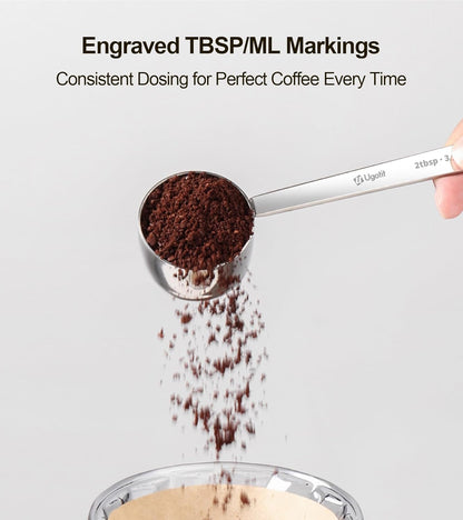 Ugotit Coffee Scoop for Ground Coffee, Long Handle Measuring Spoon for Protein Powder, Baking, 2 Tablespoon 18/8 Stainless Steel Coffee Scoop,Hanging Hole