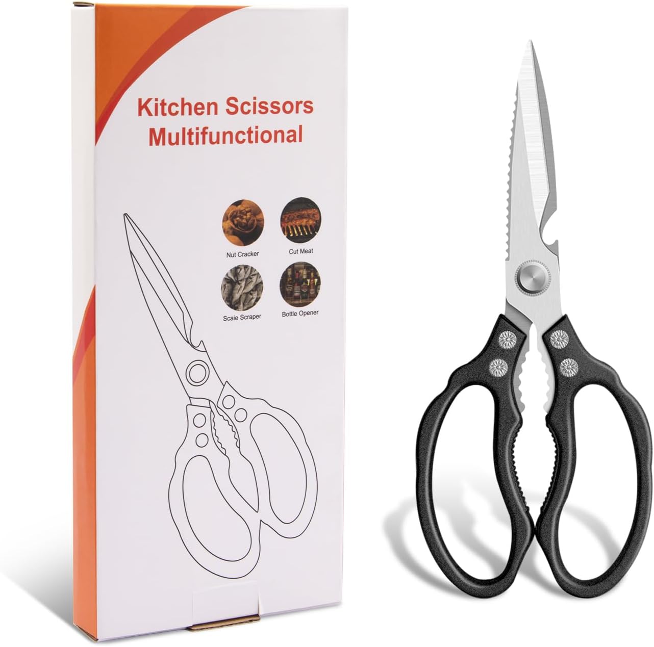 CGBE Kitchen Scissors, Multi-Purpose Kitchen Shears, Heavy Duty Dishwasher Safe Food Scissors for Chicken, Poultry, Fish, Meat & Herbs with Non-Slip Grips - Sliver