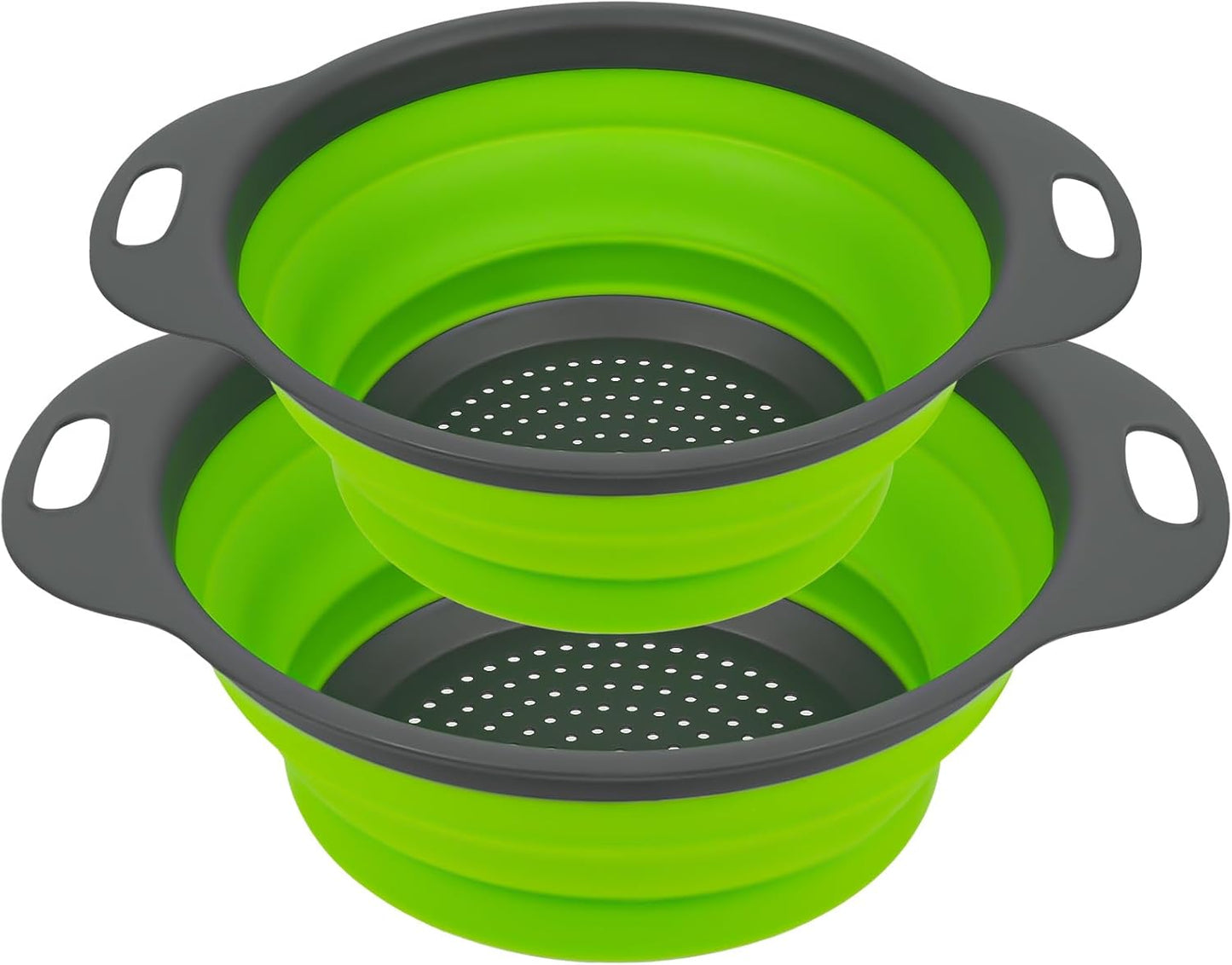 AUAUY 2 PCS Collapsible Colander Set, Square Silicone Folding Colander with Plastic Handles, Eco-Friendly Large Hole Kitchen Strainer for Draining Pasta Vegetables Fruits-1 Large and 1 Small